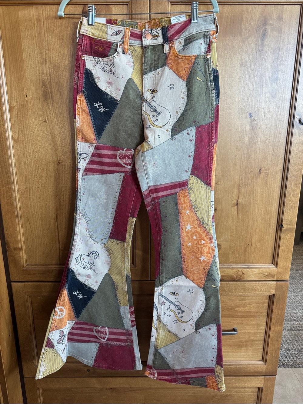 Wrangler Lainey Wilson Patchwork Jeans — Burgundy, Mustard, Olive, Cream - Picture 6 of 8